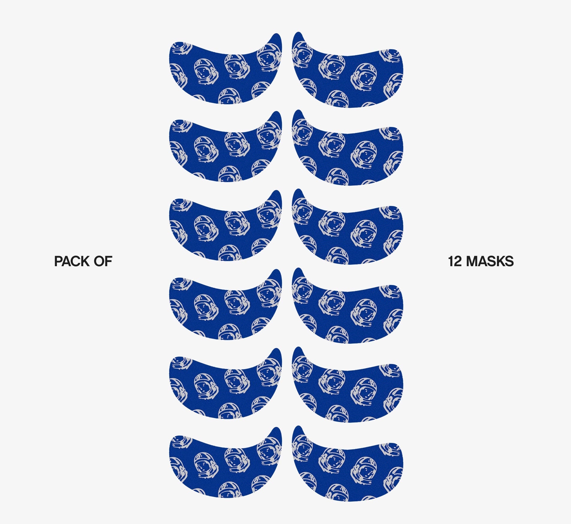 Eye patches for puffiness from Topicals displayed as a full pack of 12 blue astronaut-print under-eye masks on a white background.